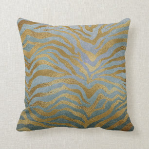 Coussin Peau d'animal fascinante de zèbre d'or turquoise