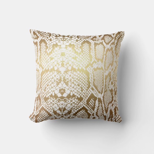 Coussin Peau de serpent blanc blanc doré contemporain (Recto)