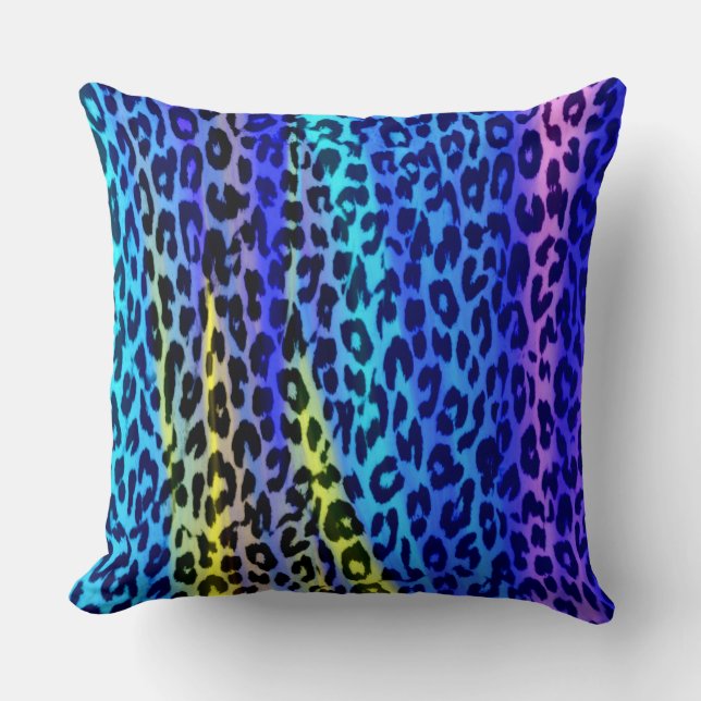 Coussin Peau Empreinte de léopard jaune violet bleu (Recto)