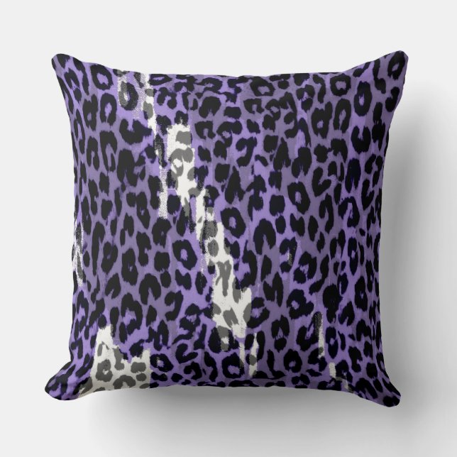 Coussin Peau Empreinte de léopard noire gris violet (Recto)