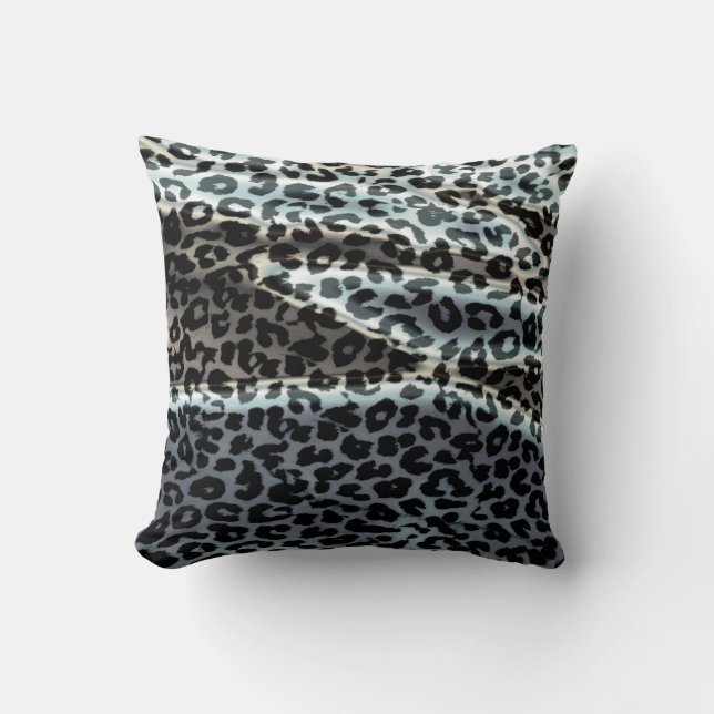 Coussin Peau Empreinte de léopard rétro (gris, noir) (Recto)