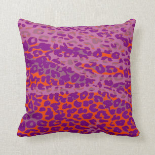 Coussin Peau Empreinte de léopard rétro (orange, violet,