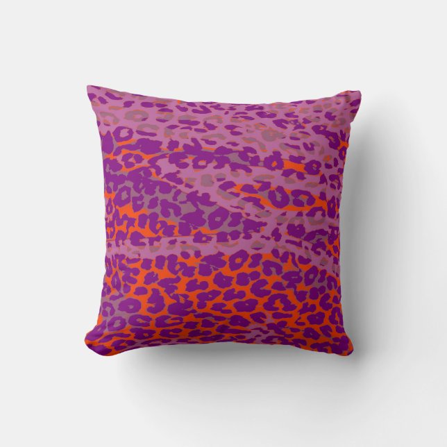 Coussin Peau Empreinte de léopard rétro (orange, violet, r (Recto)