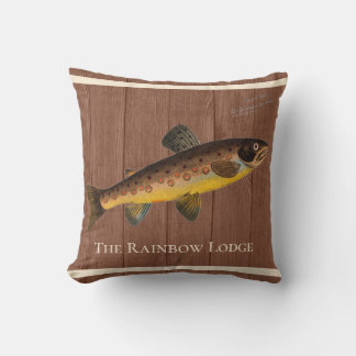 Coussin Pêche à la mouche Truite Aquarelle Bois Brun