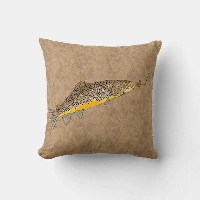 Coussin Pêche à la mouche truite Brown (Recto)