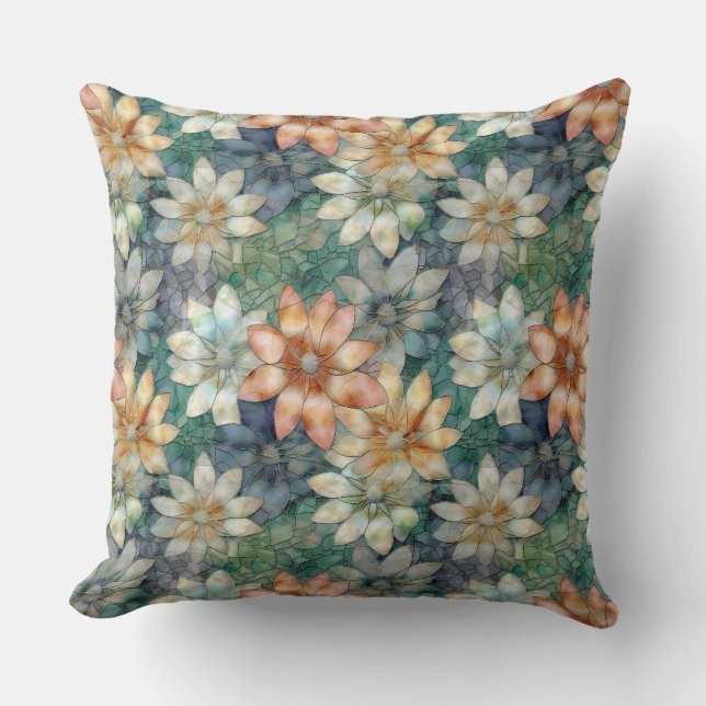 Coussin Pêche Bleu Blanc Vert Floral (Recto)
