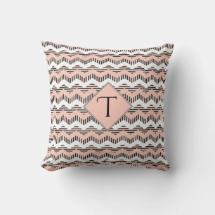 Coussin Pêche, Chevron noir et blanc, Monogramme personnal