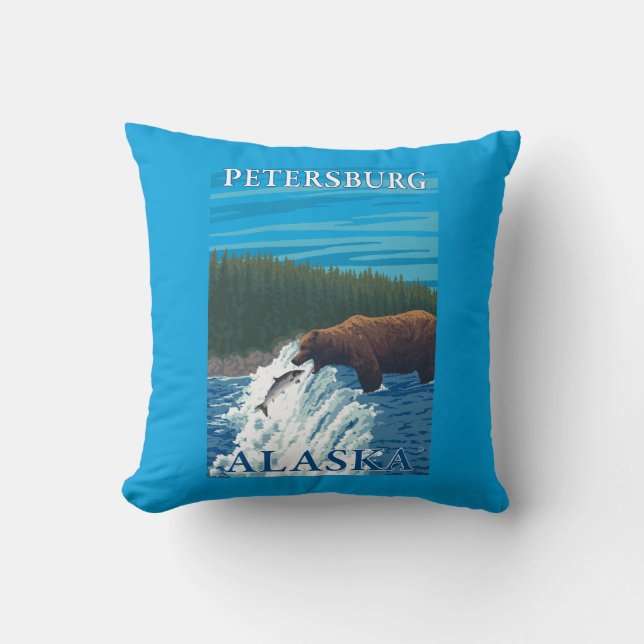 Coussin Pêche d'ours en rivière - Pétersbourg, Alaska (Recto)
