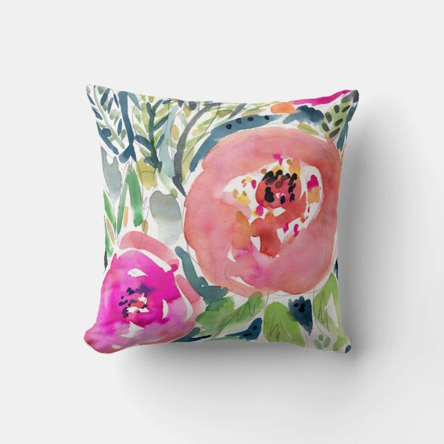 Coussin Pêche Florale / Gitan Boho Aquarelle Jeter Oreille (Recto)