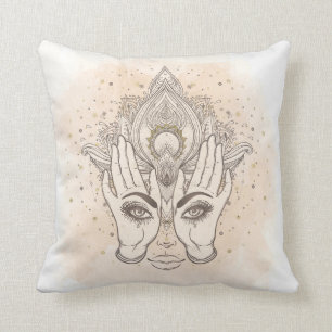 Coussin Pêche & Or Boho Fleur de Lotus Beauté
