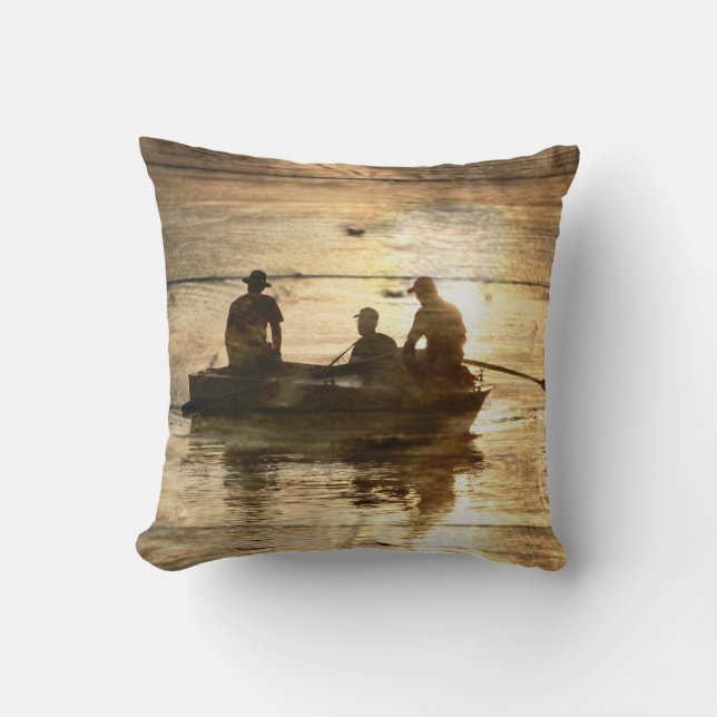 Coussin Pêche primitive de canoë de bateau de lac de pays (Recto)
