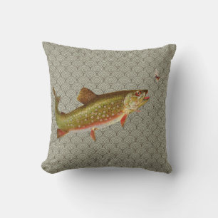 Coussin Pêche vintage à la truite arc-en-ciel