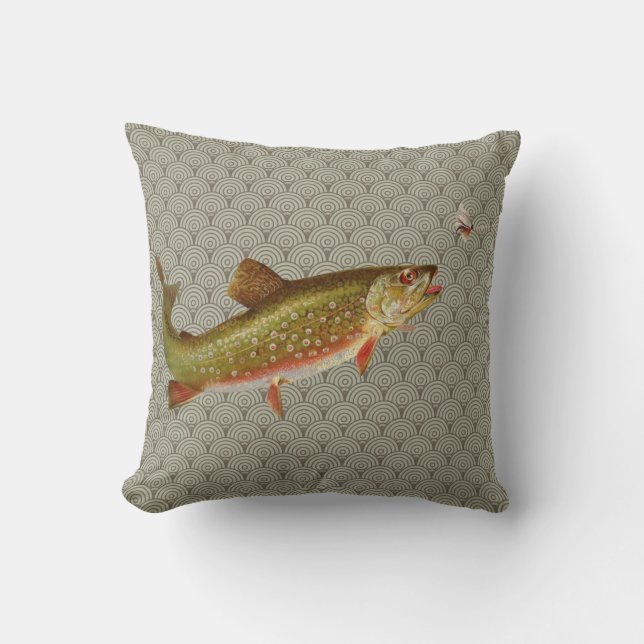 Coussin Pêche vintage à la truite arc-en-ciel (Recto)
