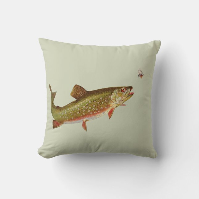 Coussin Pêche vintage à la truite arc-en-ciel (Recto)