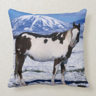 Coussin Peignez le cheval se tenant dans la neige