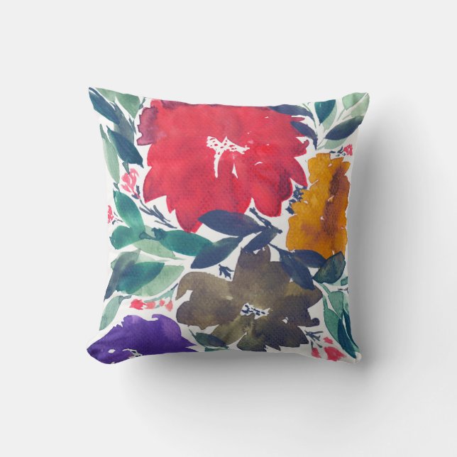 coussin peint à la main de fleurs d'aquarelle (Recto)