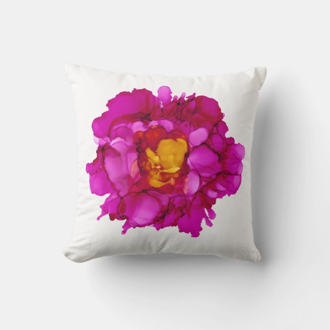 Coussin Peinture à la main de pivoine Fuchsia - blanc/fuch (Recto)