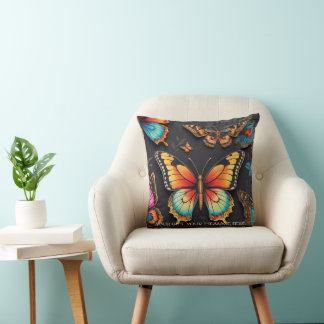Coussin Peinture à l'huile de néon de papillon bohémien