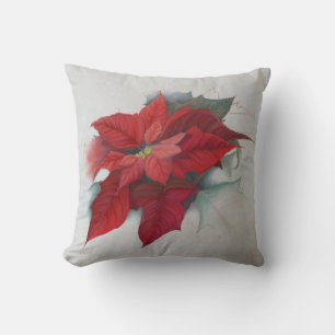 Coussin Peinture à l'huile de Noël de poinsettia