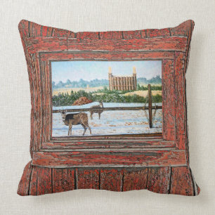Coussin Peinture à l'huile de temple de Logan, ton rouge,