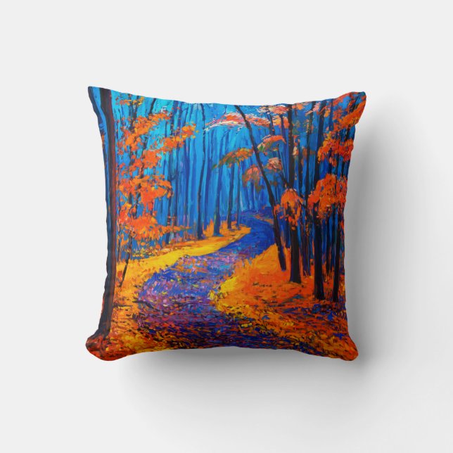 Coussin  peinture à l'huile montrant belle forêt d'automne (Recto)
