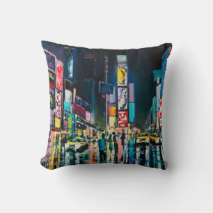 Coussin Peinture à l'huile "New York", vue nocturne de New