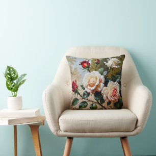 Coussin Peinture à l'huile rose blanche et rouge