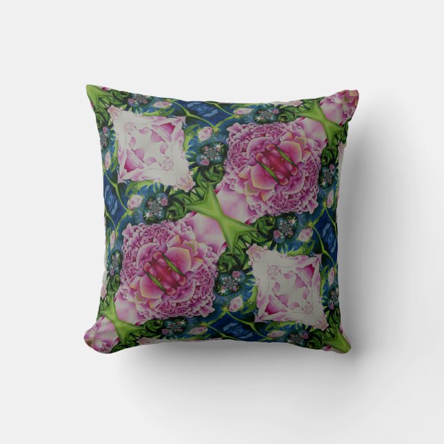 Coussin peinture Abstraite à l'aquarelle fleurie de pivoin (Recto)
