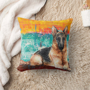 Coussin Peinture Abstraite de Berger Allemand Artistique 