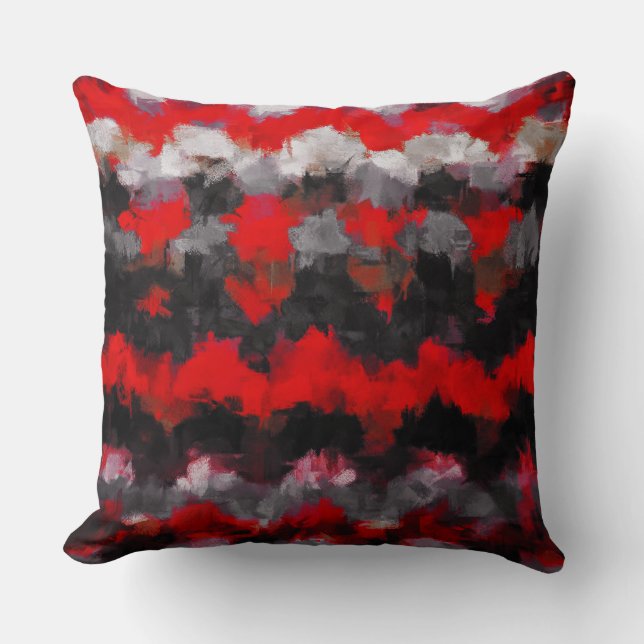 Coussin Peinture Abstraite en gris rouge noir (Recto)