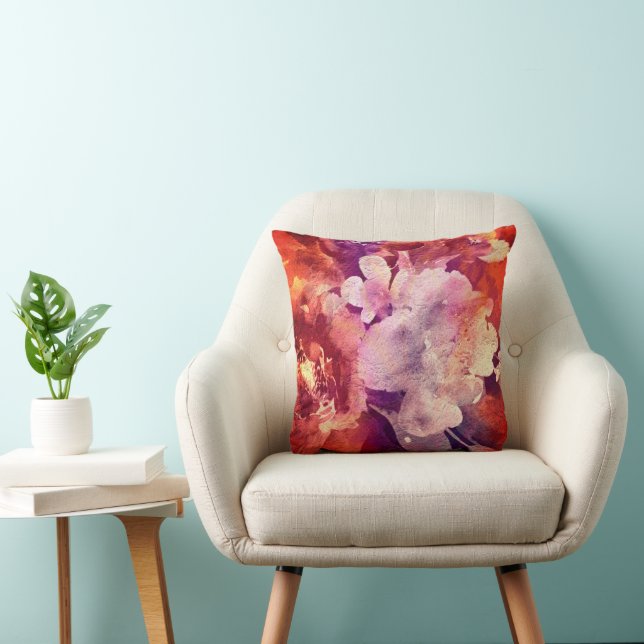 Coussin Peinture Abstraite florale bordeaux artistique (Chaise)