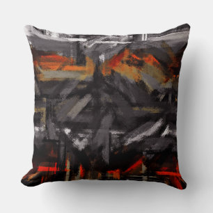 Coussin Peinture Abstraite gris blanc rouge orange