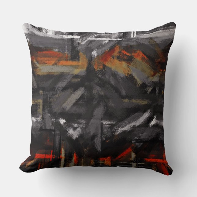 Coussin Peinture Abstraite gris blanc rouge orange (Recto)