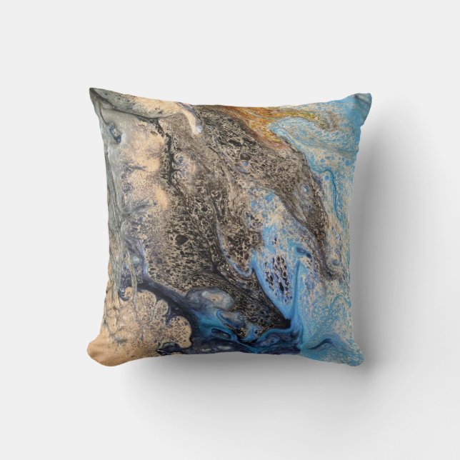 Coussin Peinture Abstraite moderne bleu or noir blanc (Recto)