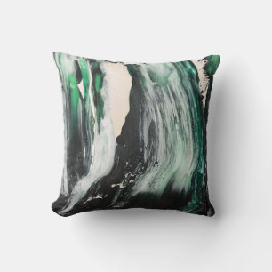 Coussin Peinture abstraite noire, blanche et turquoise