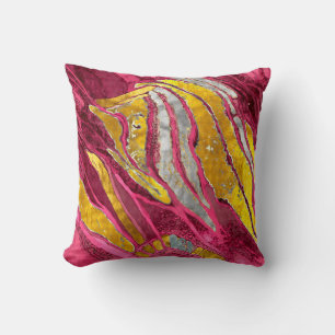 Coussin peinture Abstraite, rayures, or, argent, rose