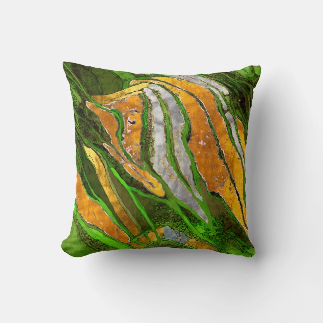 Coussin peinture Abstraite, rayures, or, argent, vert (Recto)
