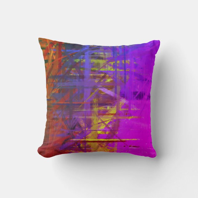Coussin Peinture Abstraite violette et orange (Recto)