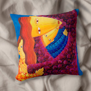 Coussin Peinture acrylique d'art contemporain Mère et Fils