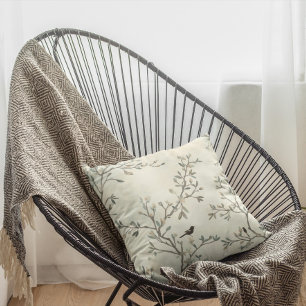 Coussin Peinture aquarelle beige branche d'oiseau nature