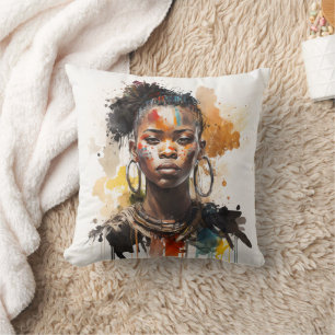 Coussin Peinture aquarelle, Belles femmes de la tribu afri