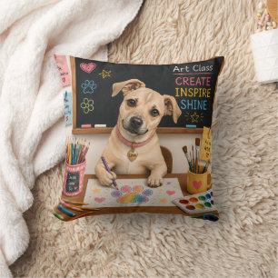 Coussin Peinture aquarelle d'un chien d'école mignon