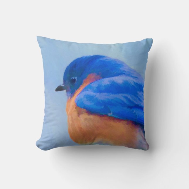 Coussin Peinture Bluebird - Art original pour oiseaux (Recto)