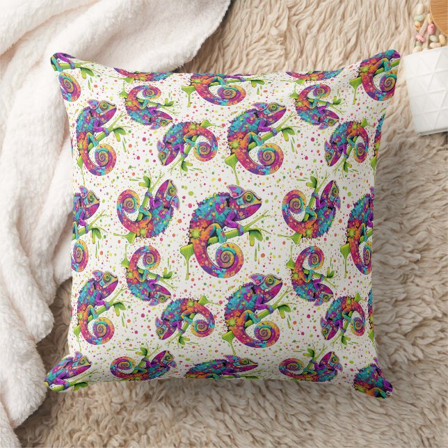 Coussin Peinture Chameleon Taches Aquarelle Style Jeter Pi (Couverture)