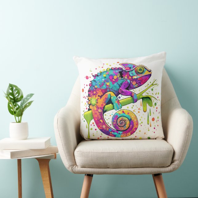 Coussin Peinture Chameleon Taches Aquarelle Style Jeter Pi (Chaise)