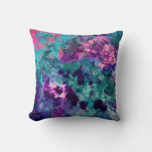 Coussin Peinture Cosmique Abstraite à l'Aquarelle Encreuse