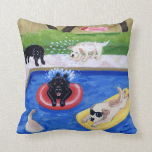 Coussin Peinture d'amusement de Labradors de réception au