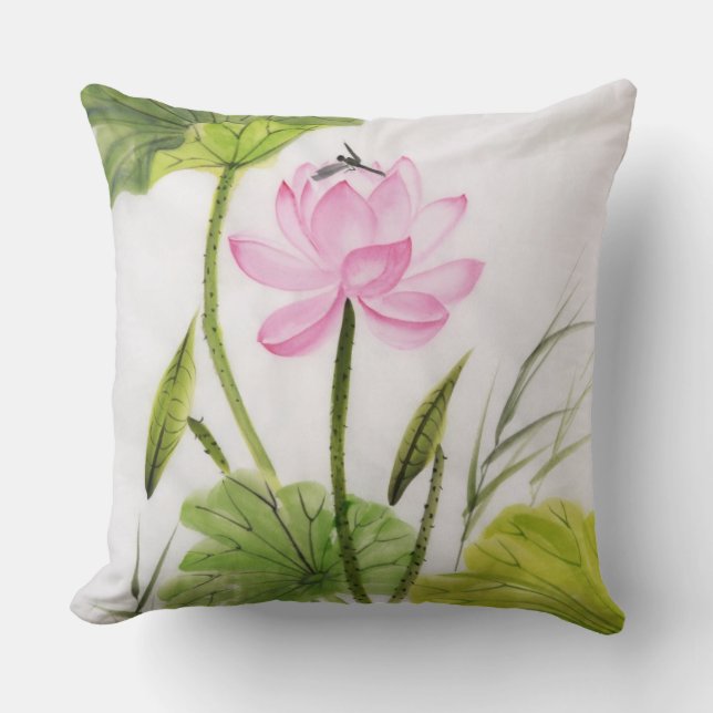 Coussin Peinture d'aquarelle de la fleur de Lotus 2 (Recto)