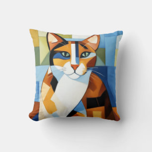 Coussin Peinture d'art Cubiste Calico Cat