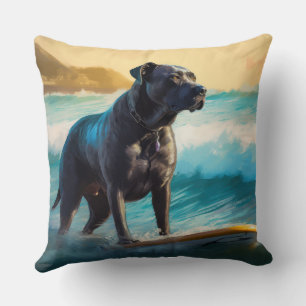 Coussin Peinture de Cane Corso faisant du surf sur la plag